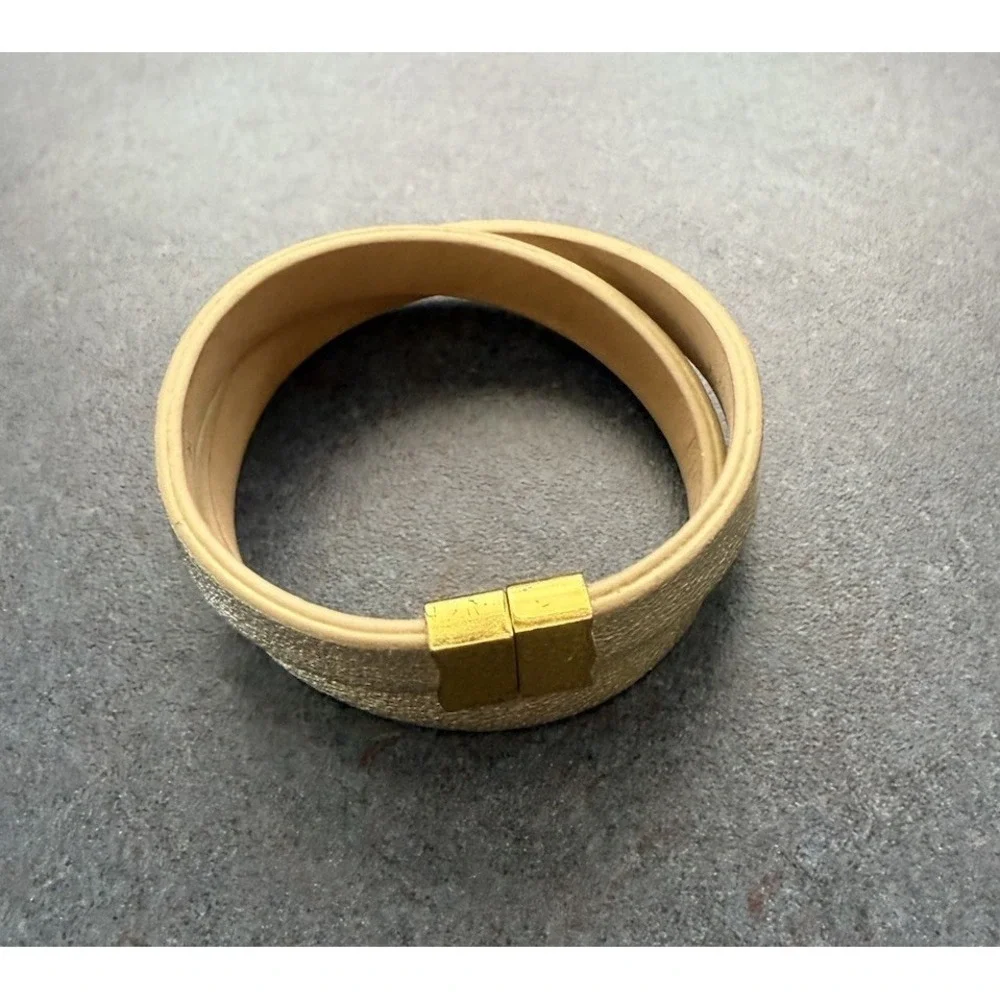 Rustic Cuff Meagen Leather Dimpled Gold Magnetic Double Wrap Bracelet